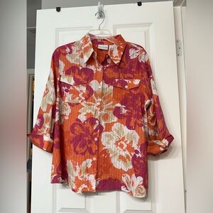 Colorful Alfred Dunner button up, Roll Up Sleeves Blouse,Size 16, Purple/Orange